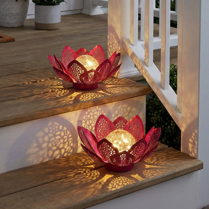 Pink Filigree Flower Solar Gazing Ball