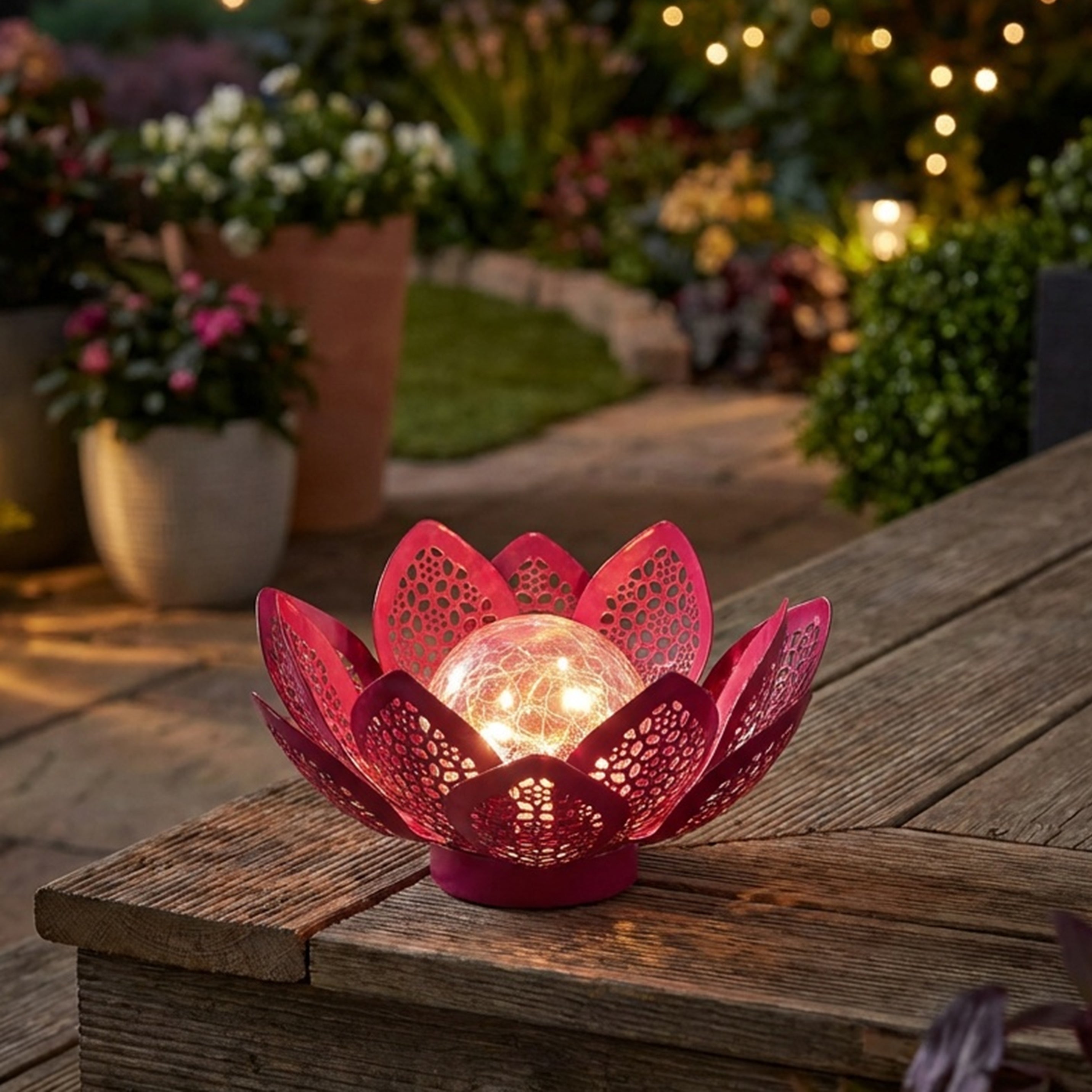 Pink Filigree Flower Solar Gazing Ball