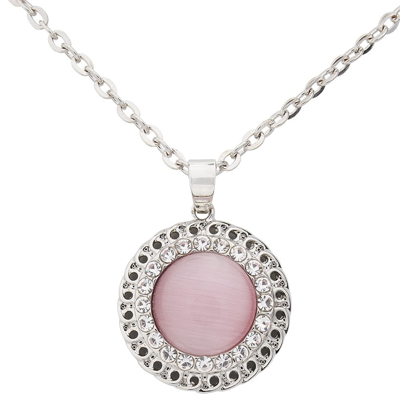 Cat Eye Stone Pink Pendant Necklace