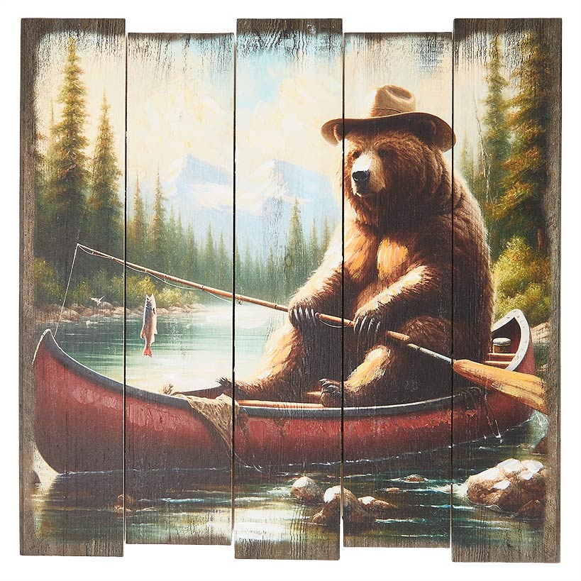 Woodland Bear Plank Wall Art – Rustic Decor for Nature Lovers