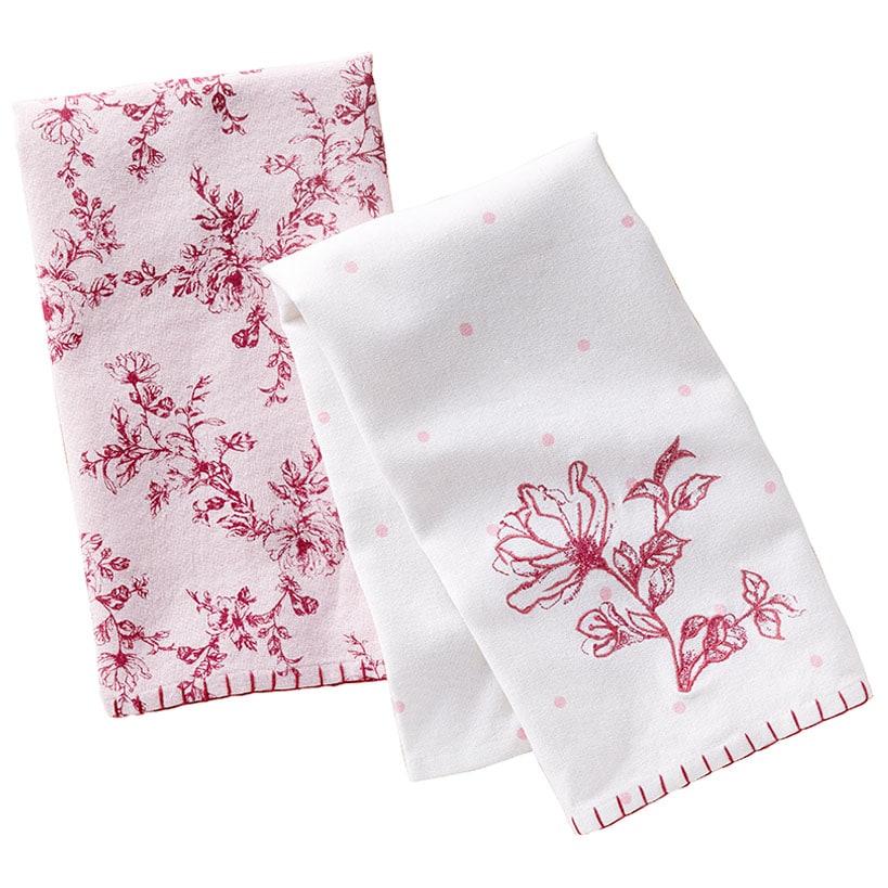 Sets of 2 Polka Dot Floral Kitchen Towels