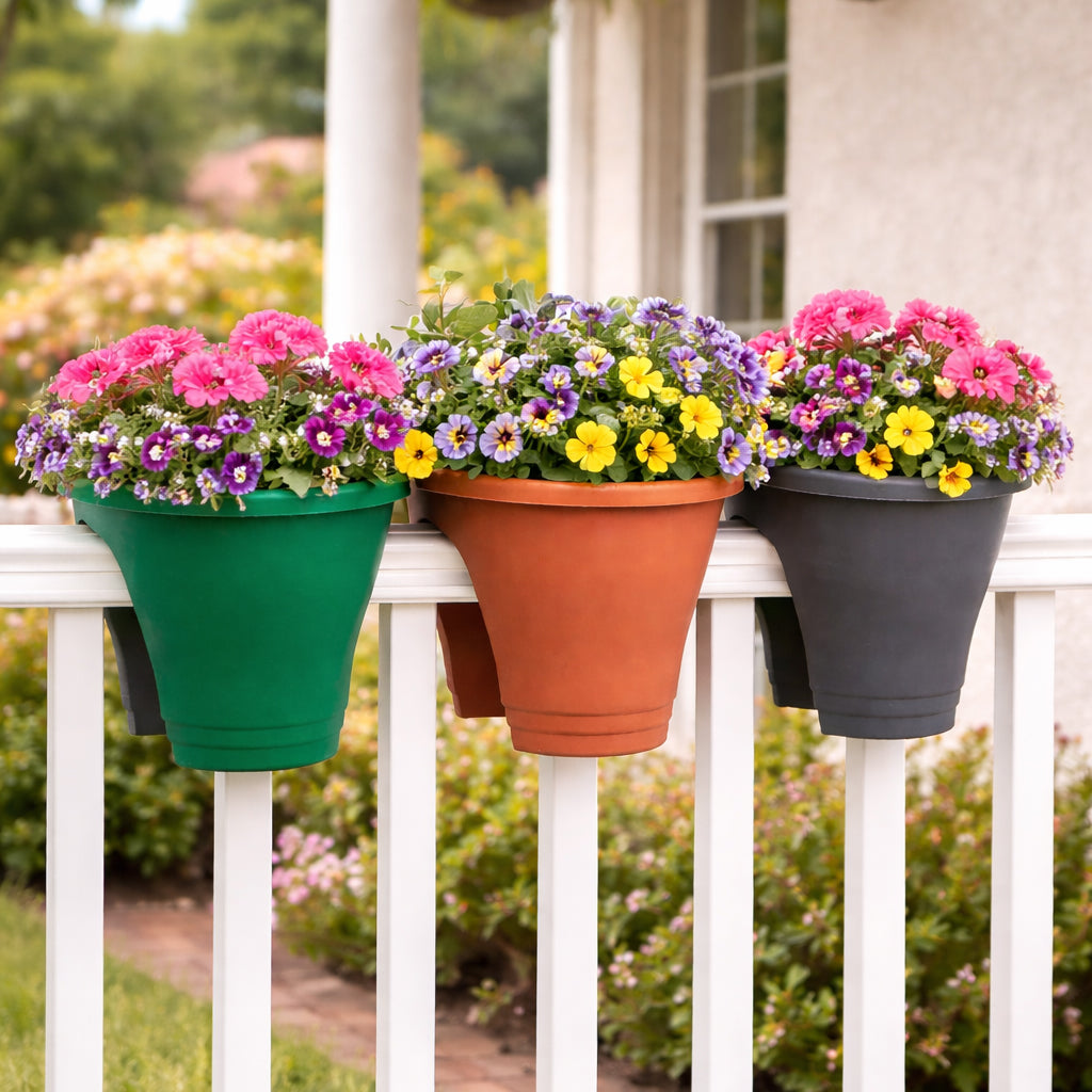 Rail Planter for Deck or Balcony Terracotta Gray or Green