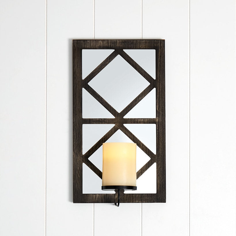 Windowpane Mirror Wall Sconce With Candle - Black, Natural, or White