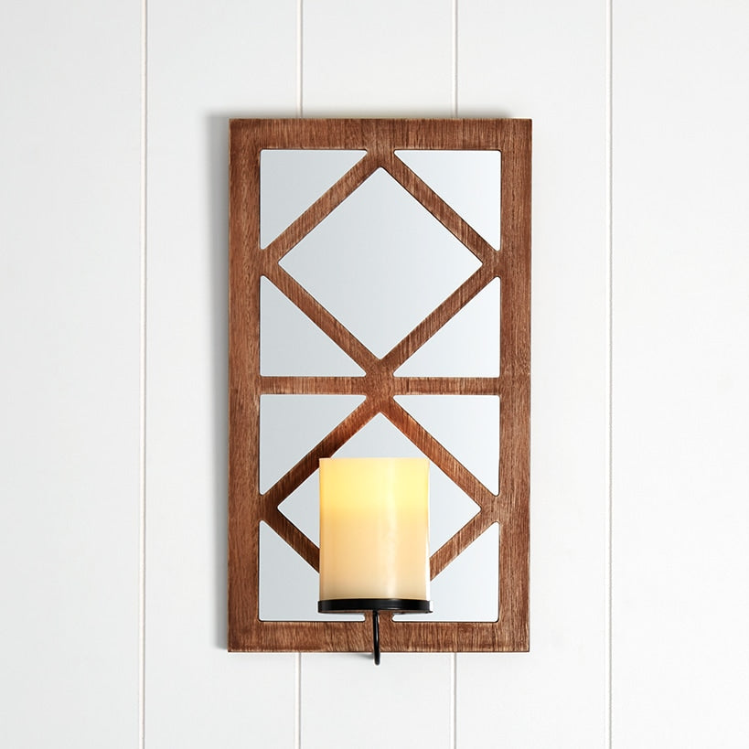 Windowpane Mirror Wall Sconce With Candle - Black, Natural, or White