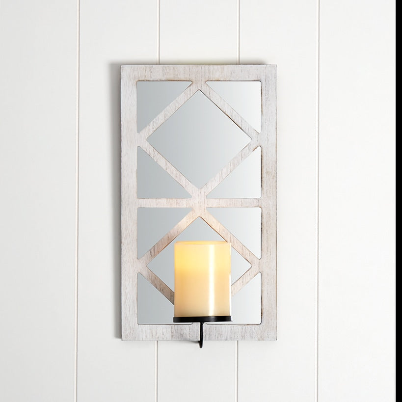 Windowpane Mirror Wall Sconce With Candle - Black, Natural, or White