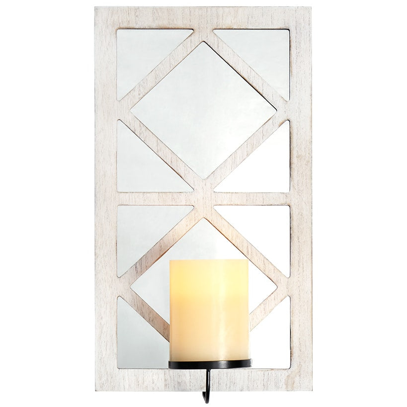 Windowpane Mirror Wall Sconce With Candle - Black, Natural, or White