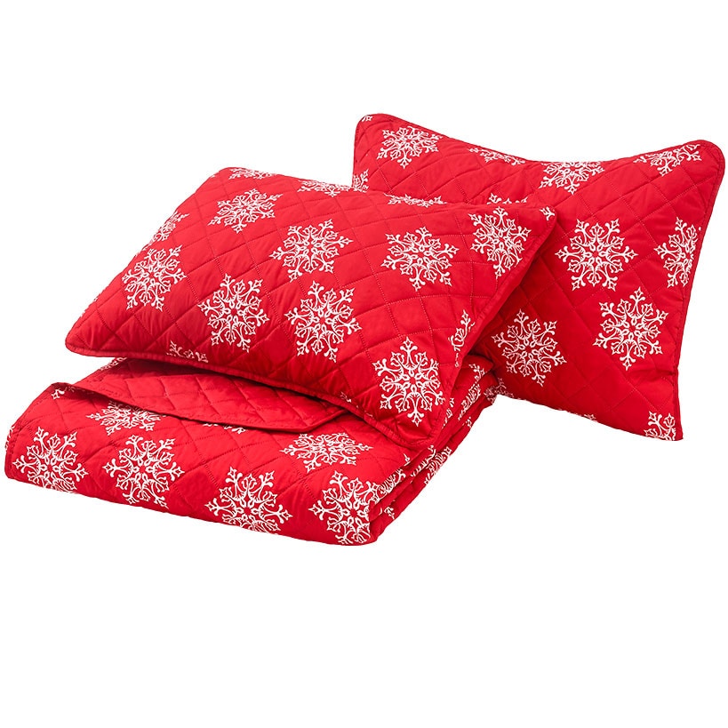 Red Snowflake Full/Queen Quilt Set with Shams