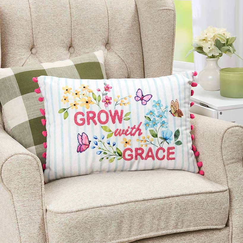 Easter Religious Cross Butterflies Embroidered Decorative Pillow