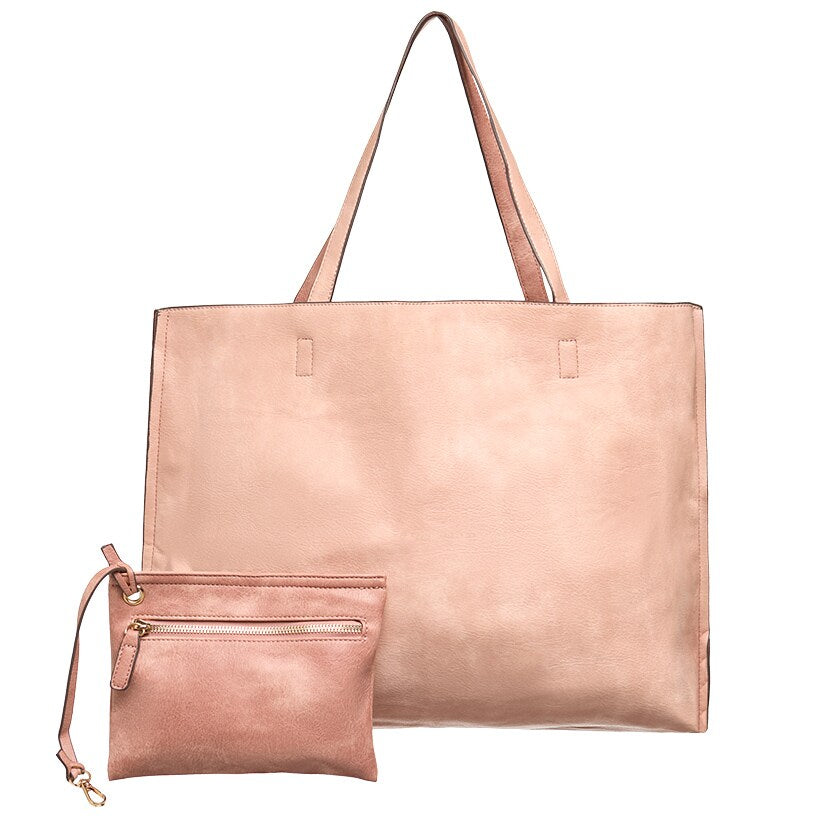 Women's Faux Leather Reversible Tote Bag with Matching Purse
