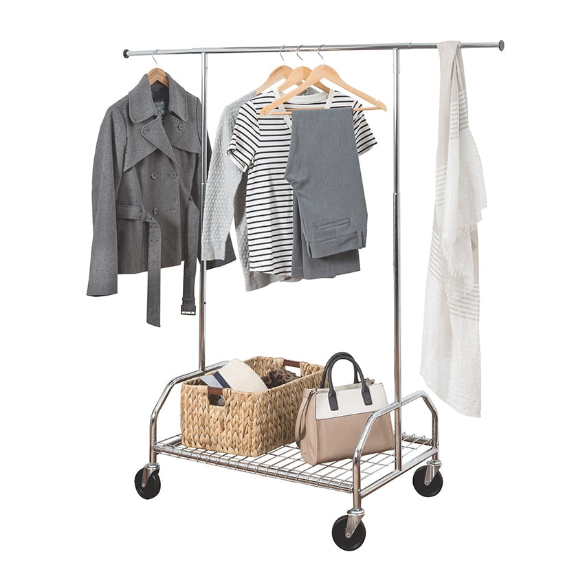 Rolling Clothes Rack with Adjustable Bar and Shelf