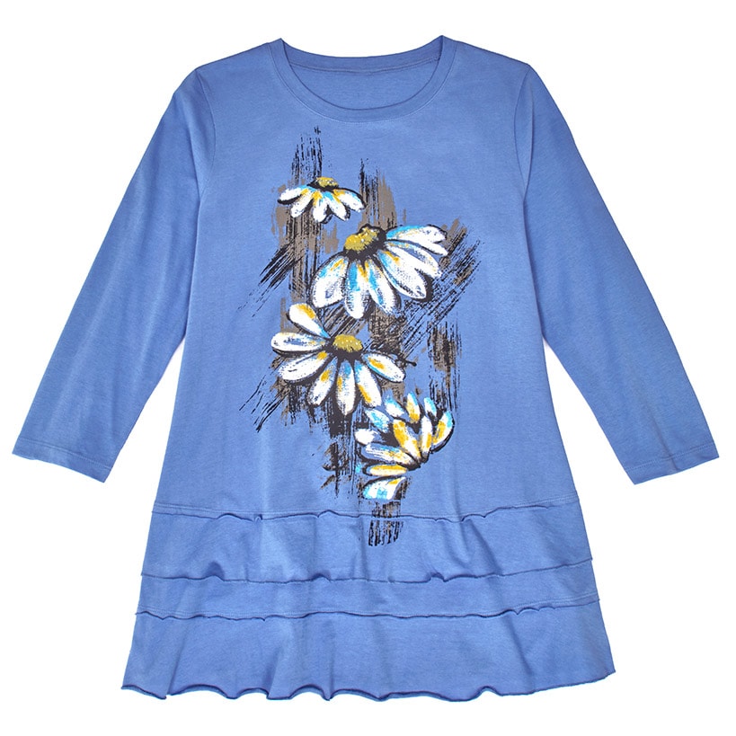 Screen-Printed Ruffle Trim Fuchsia Tunic