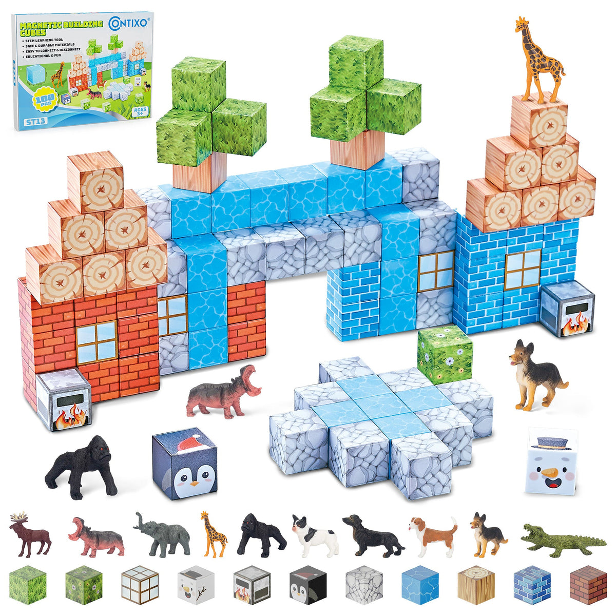 Contixo ST13 Magnetic Blocks, 100 PCS Magnetic Building Cube Game, Sensory Toys for Boys & Girls, STEM Stacking Toy Gifts for Age 3-12