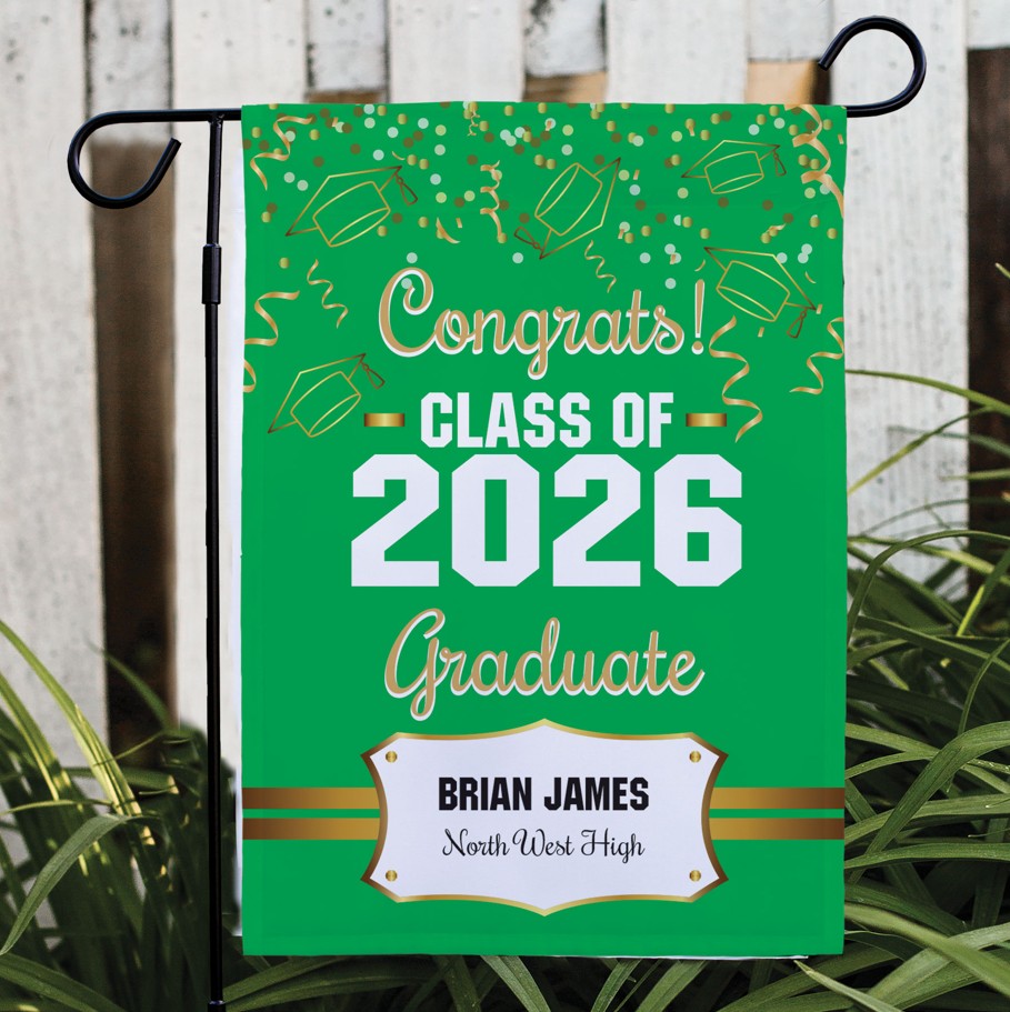 Personalized Gold Confetti Graduation Double-Sided Garden Flag