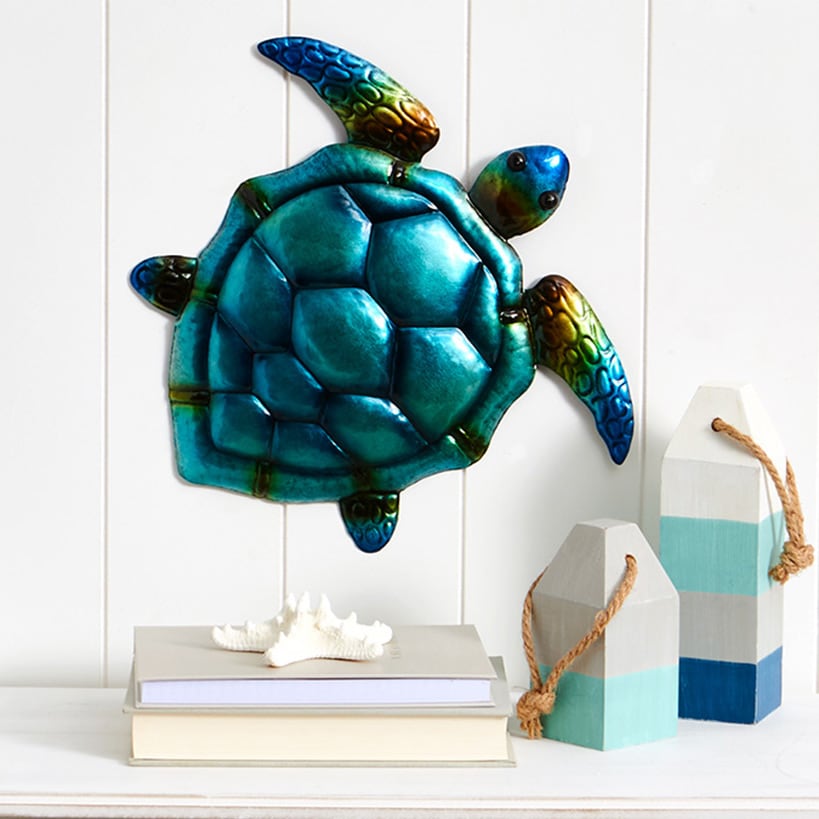Vibrant Blue Seahorse Metal Sculpture