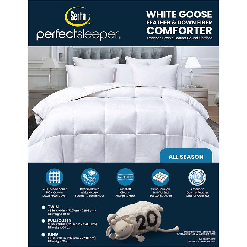Serta All-Season 233-Thread Count Goose Feather and Down Fiber Comforter