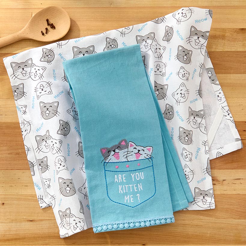 Kitchen Towels Summertime Cat Set of 2