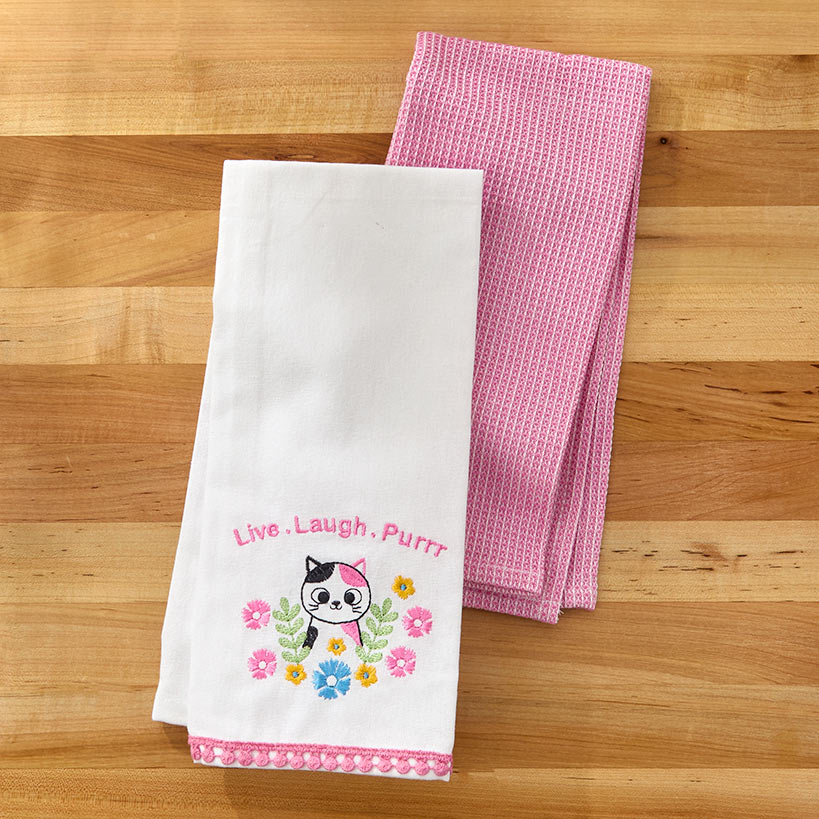 Kitchen Towels Summertime Cat Set of 2