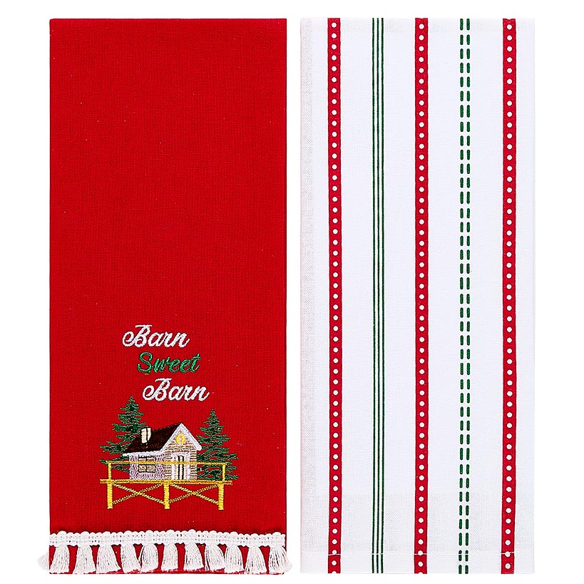Set of 2 Christmas at the Barn Embroidered Kitchen Towels