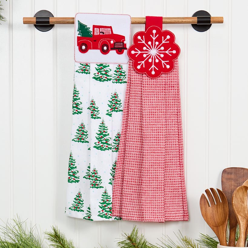 Set of 2 Christmas at the Barn Embroidered Kitchen Towels