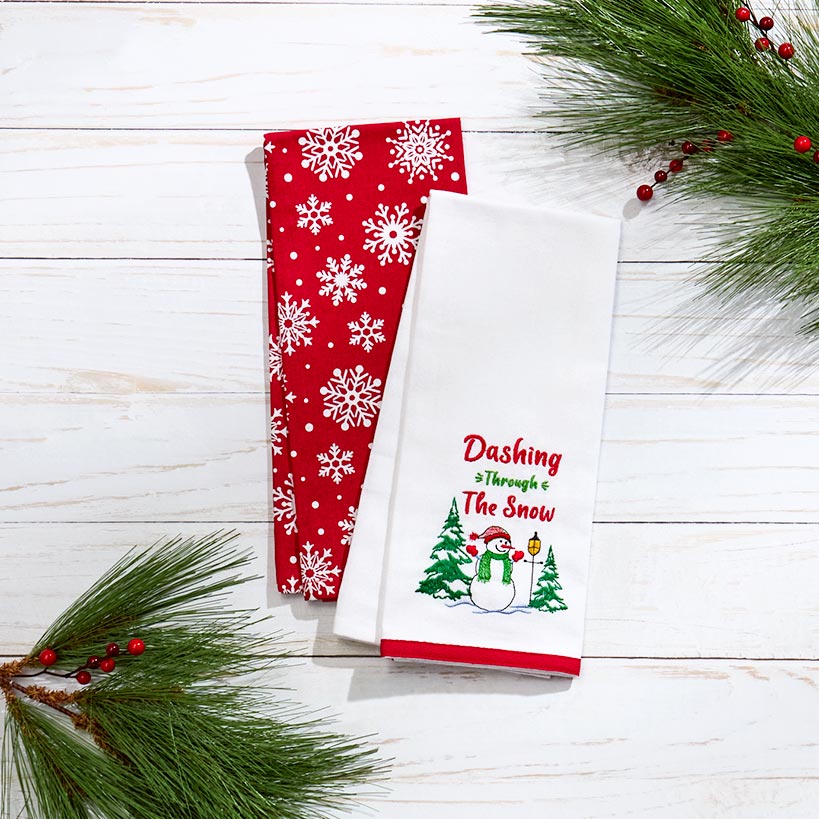 Set of 2 Christmas at the Barn Embroidered Kitchen Towels#select-towel_dashing-thru-the-snow