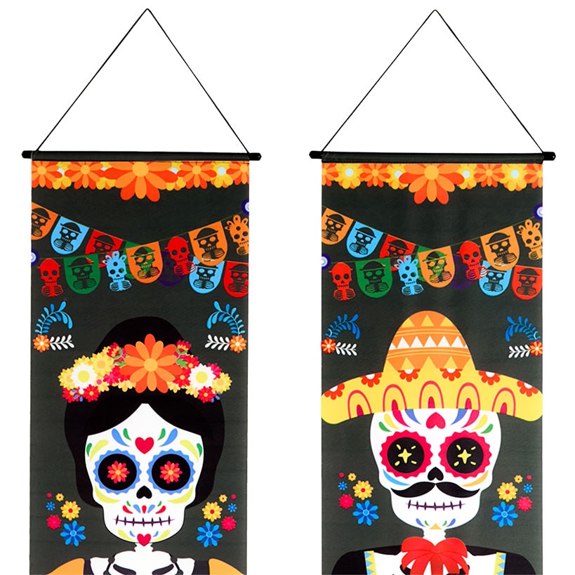 Set of 2 Day of the Dead Door Porch Banners