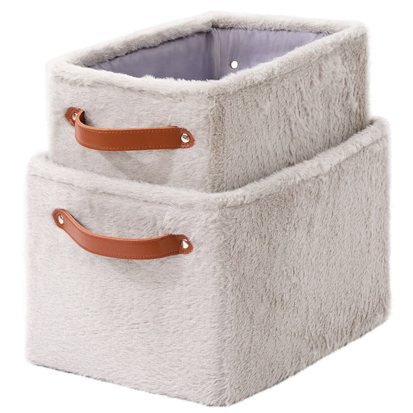 Faux Fur Storage Bins - Set of 2#select-color_grey