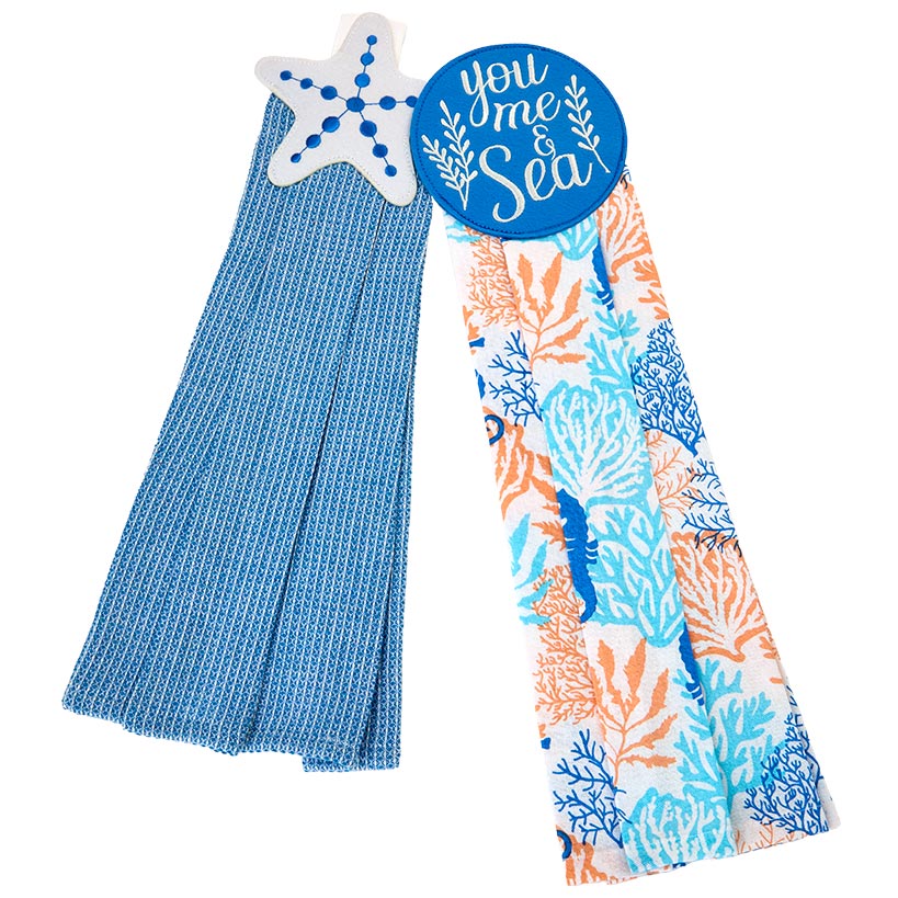 Coastal Themed Kitchen Embroidered Tie Towels, Set of 2