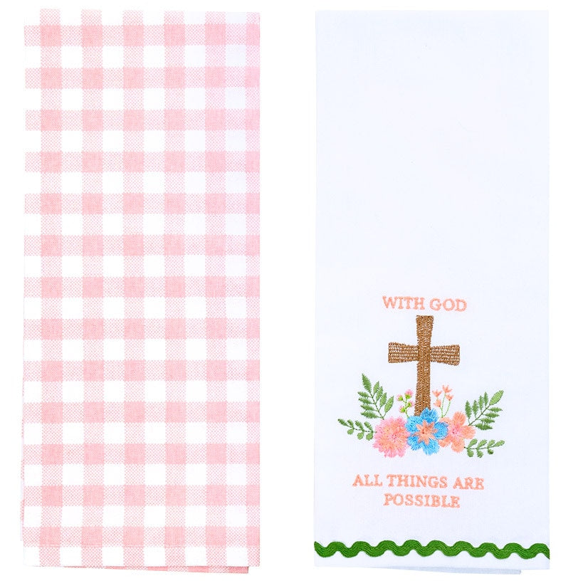 Easter Embroidered Religious Kitchen Towels, Set of 2