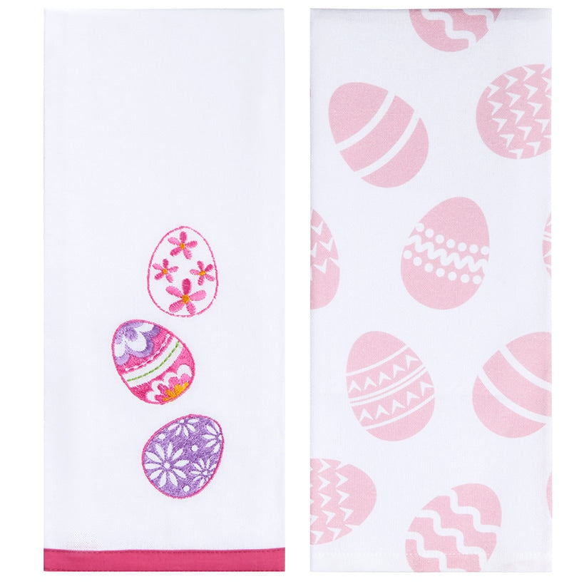 Set of 2 Easter Egg Embroidered Kitchen Towels