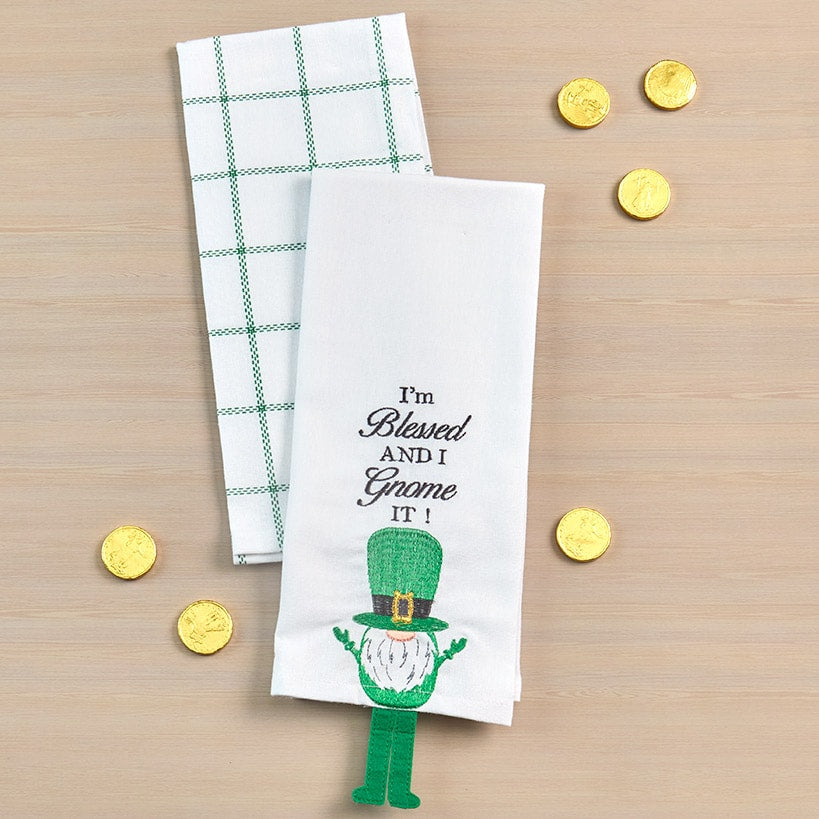 St Patrick's Day Embroidered Kitchen Towels, Set of 2