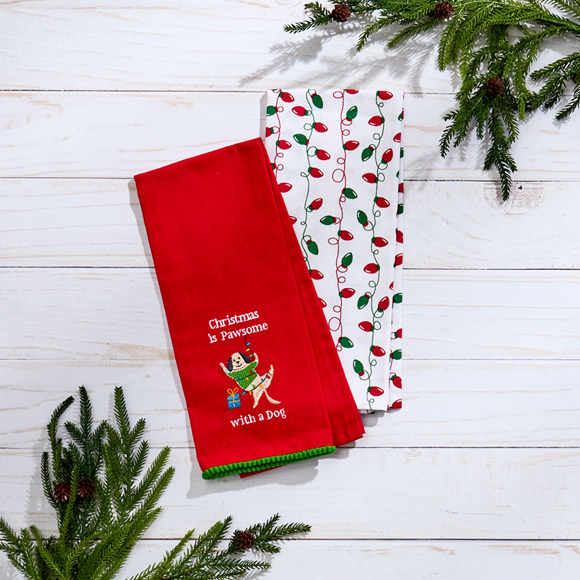 Set of 2 Puppy-Themed Embroidered Kitchen Towels