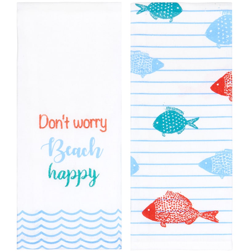 Set of 2 Coastal Inspired Embroidered Kitchen Towels