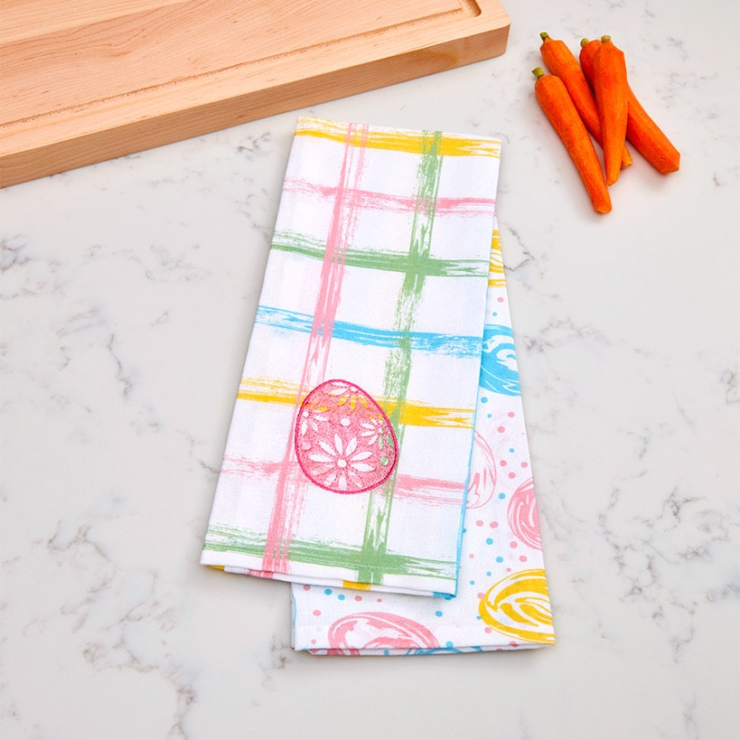 Set of 2 Easter Egg Embroidered Kitchen Towels
