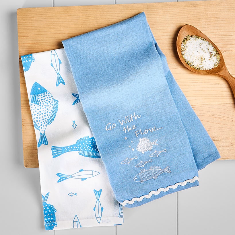 Gone to the Lake Embroidered Kitchen Towels, Set of 2