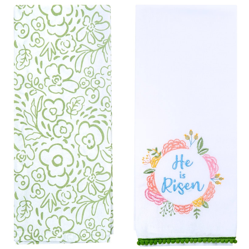 Easter Embroidered Religious Kitchen Towels, Set of 2