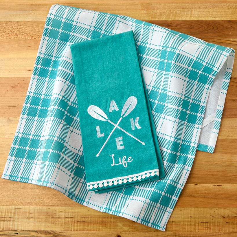 Lake Themed Embroidered Kitchen Towels, Set of 2