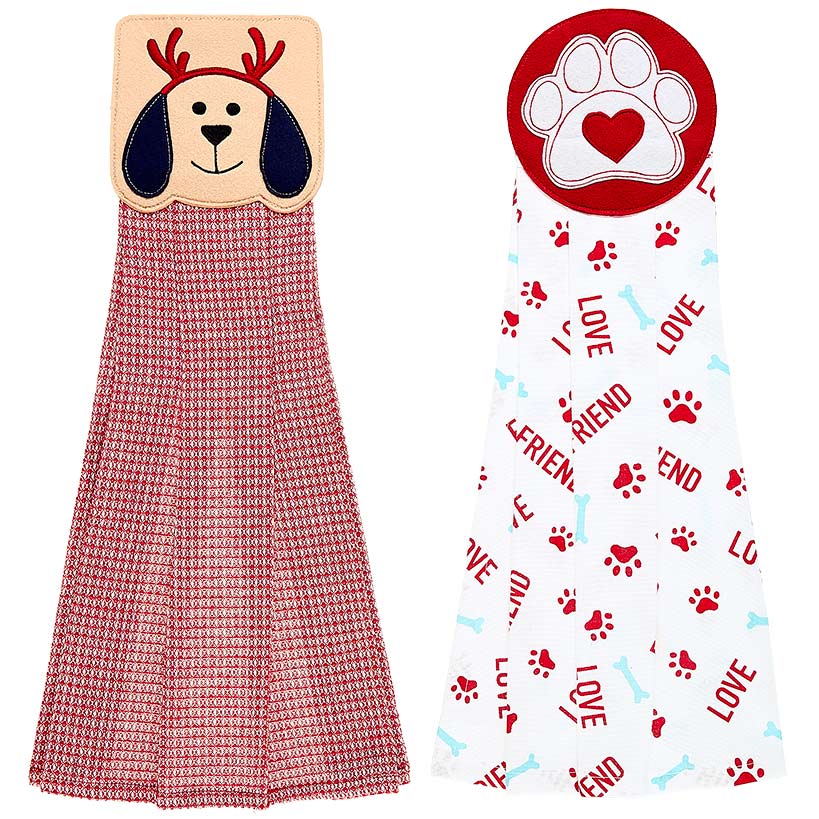 Set of 2 Puppy-Themed Embroidered Kitchen Towels