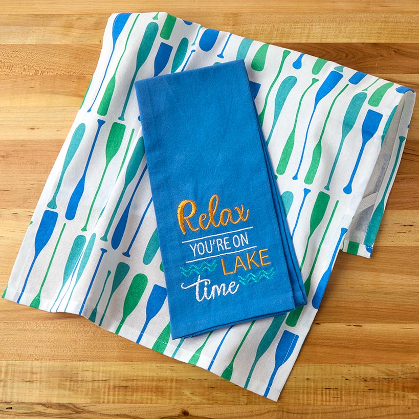 Lake Themed Embroidered Kitchen Towels, Set of 2