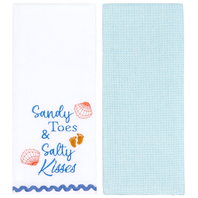 Set of 2 Coastal Inspired Embroidered Kitchen Towels