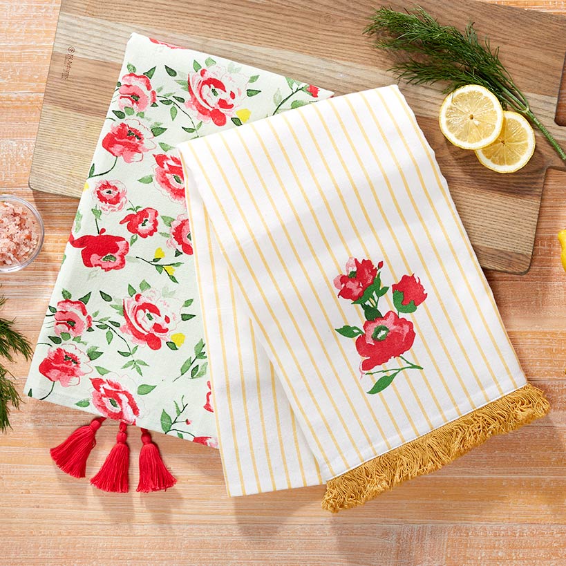 Striped Floral Set of 2 Kitchen Towels
