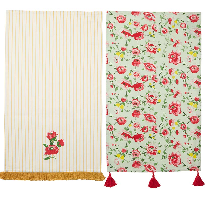 Striped Floral Set of 2 Kitchen Towels