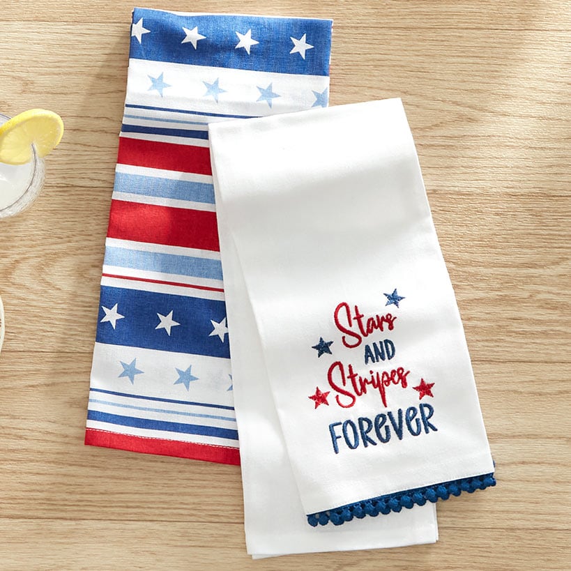 4th of July Themed Embroidered Kitchen Towels, Set of 2
