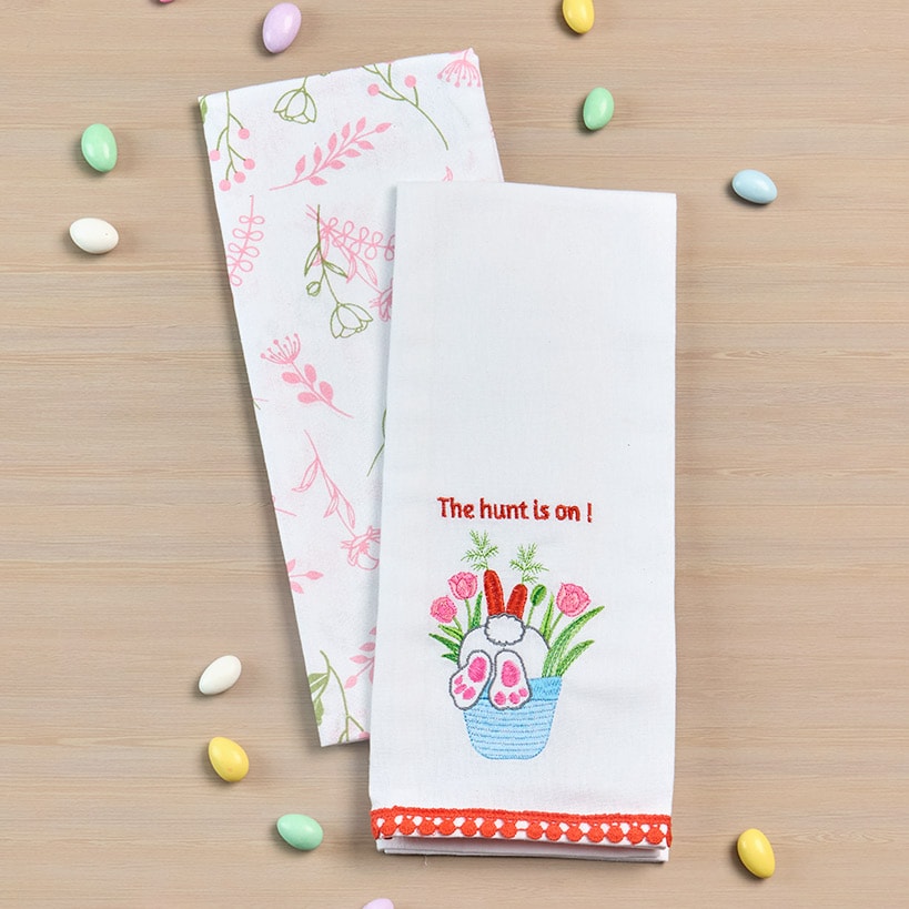Embroidered Bunny Kitchen Towels Set of 2#select-towel_the-hunt-is-on