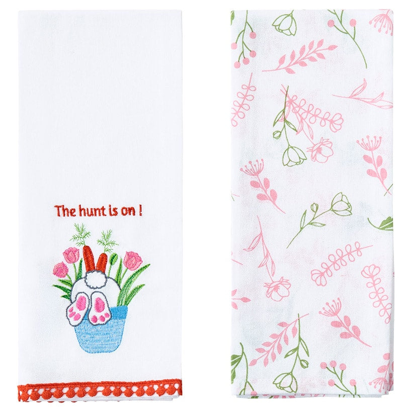 Embroidered Bunny Kitchen Towels Set of 2