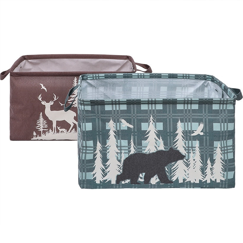 Rustic Printed Home Storage Decor Polyester Baskets Set of 2