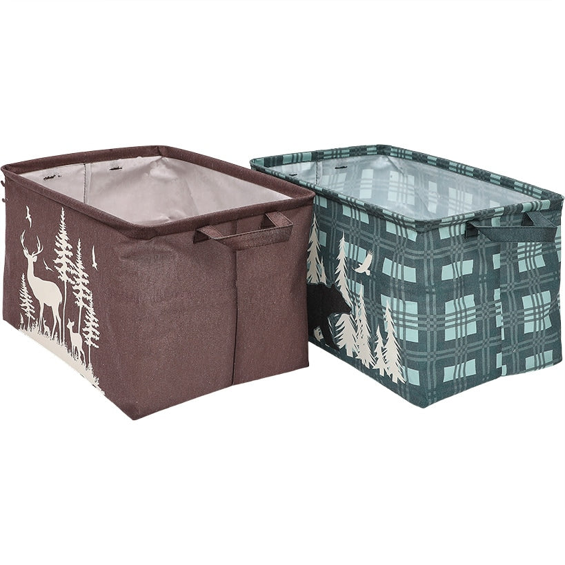 Rustic Printed Home Storage Decor Polyester Baskets Set of 2