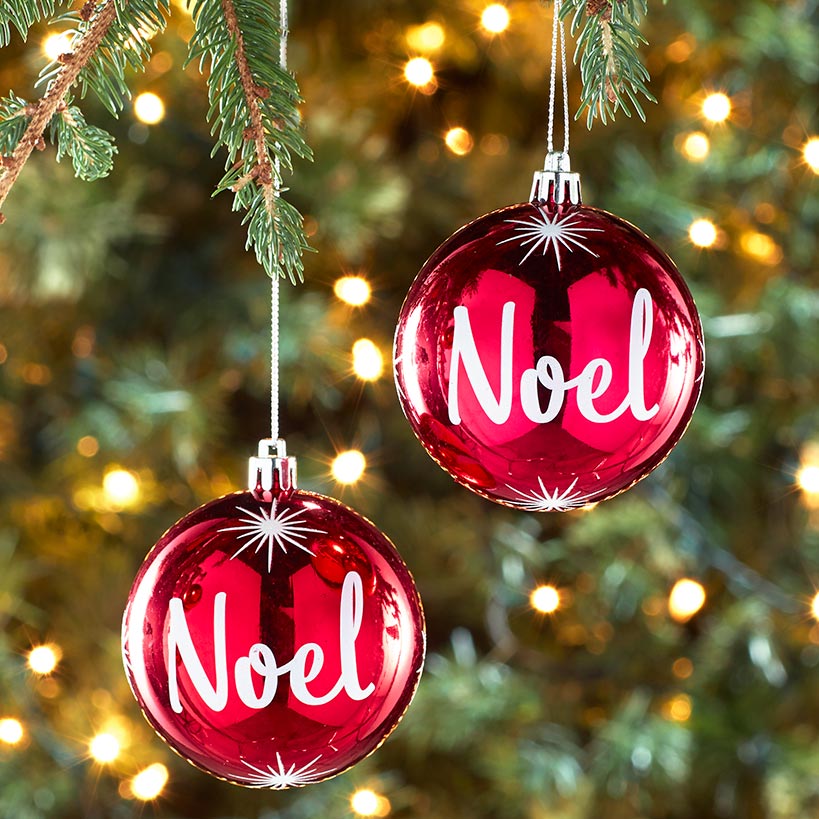 Sets of 2 Red Noel Ornaments