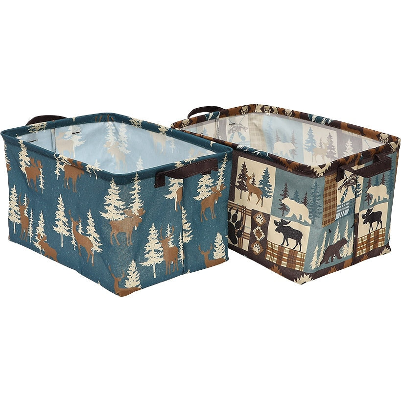 Rustic Printed Home Storage Decor Polyester Baskets Set of 2