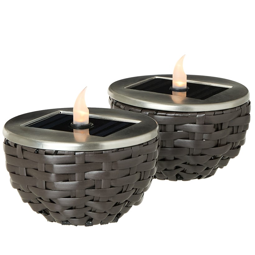 Solar Rattan-Like Candle Flame Lamp - Set of 2