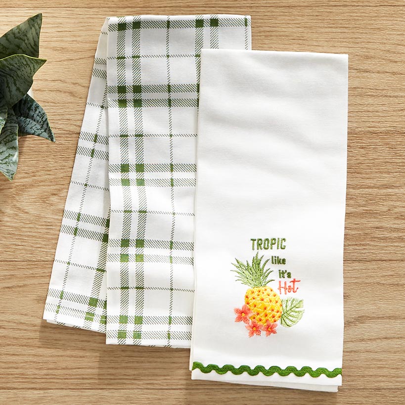 Tropical Embroidered Kitchen Towels, Set of 2